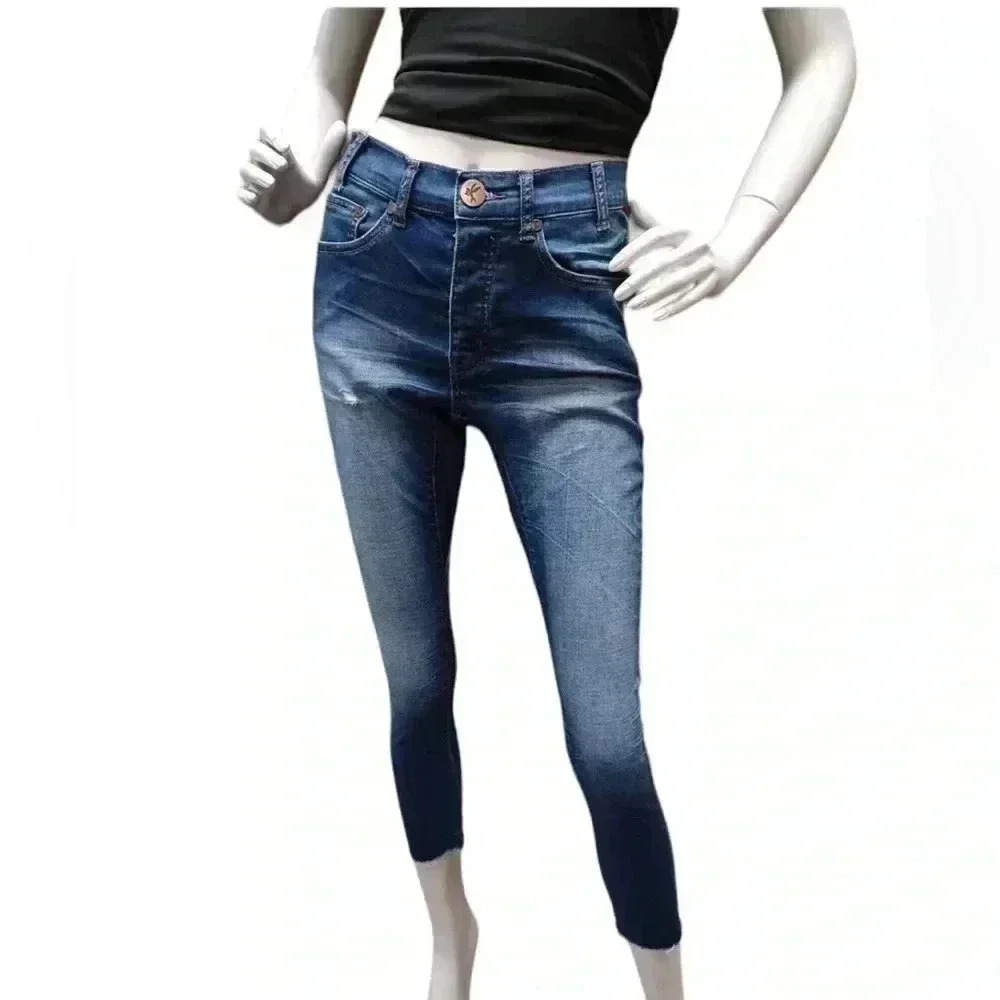 One Teaspoon Raw Hem Distressed Ankle Medium Wash Jeans Size 26